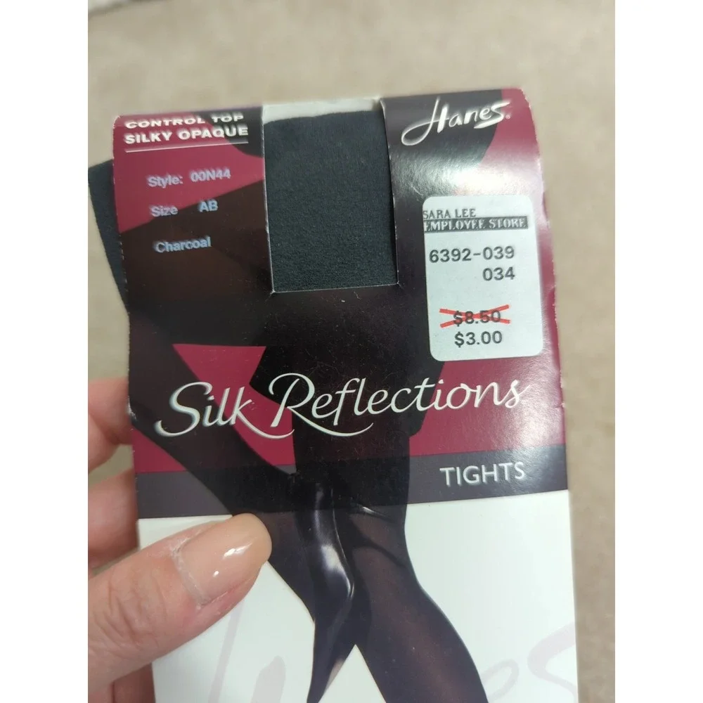 Hanes Silk Reflections Control Top Opaque Tights‎ Charcoal Size AB